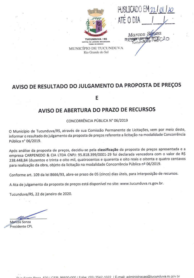 CNC 06_2019 AVISO DE RESULT JULG PROPOSTA PREÇOS E ABERT RECURSO